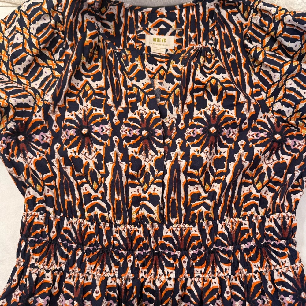 Anthropology Maeve Somerset Maxi In Orange Navy Print Dress - Picture 13 of 15